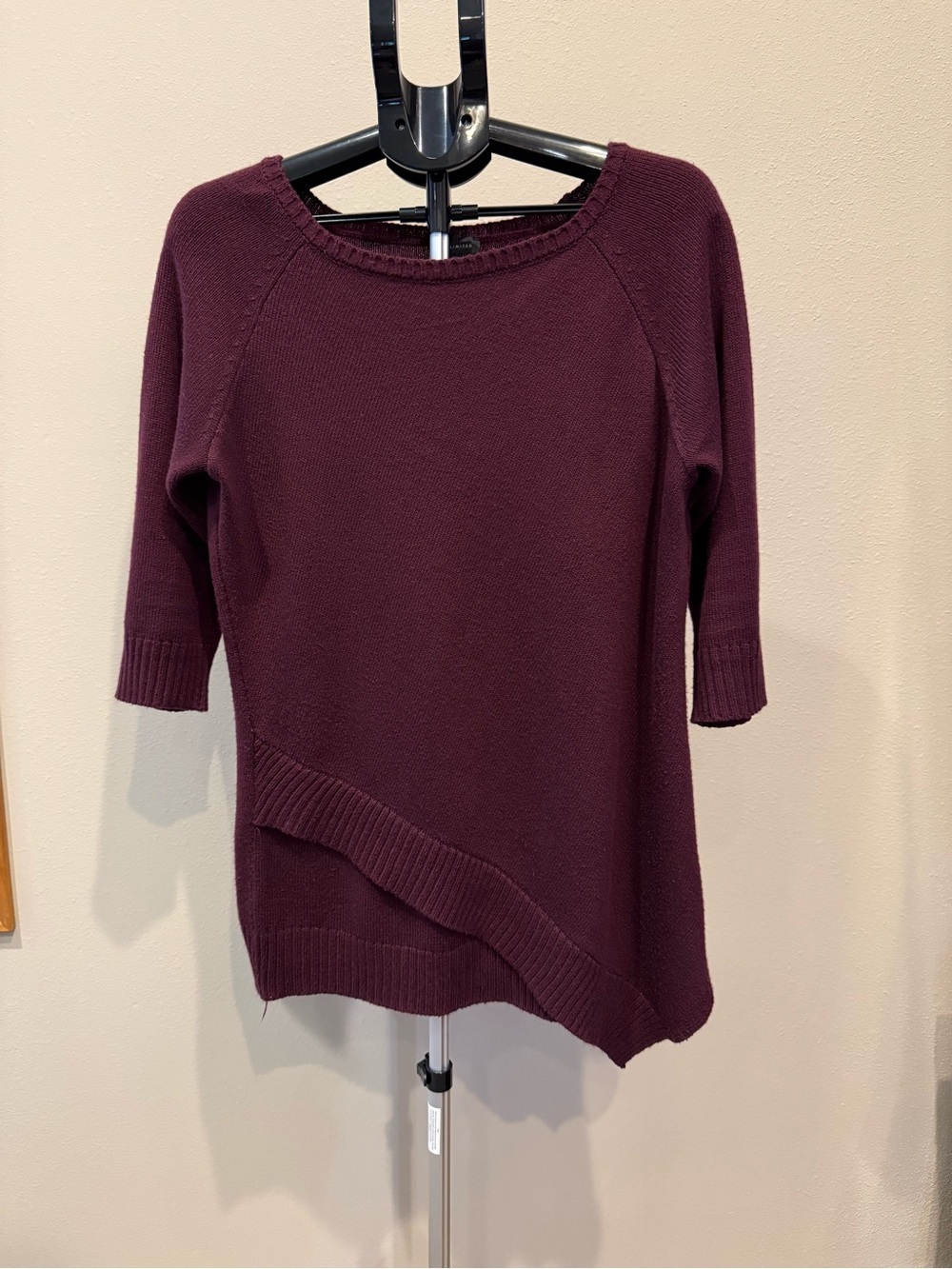 The Limited Women's Deep Plum Asymmetric Crewneck Sweater